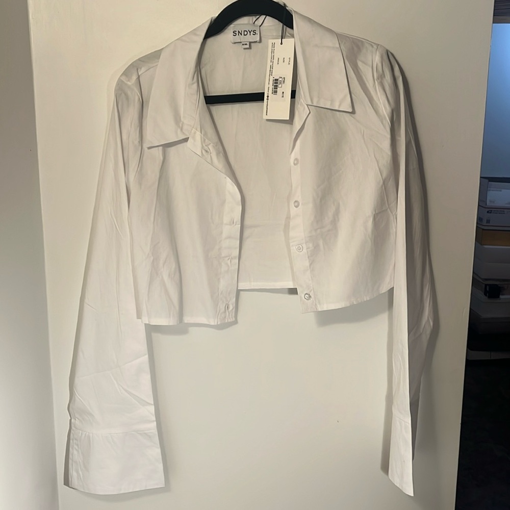 SNDYS ‘Alma’ White Button Crop Shirt Sz XXL